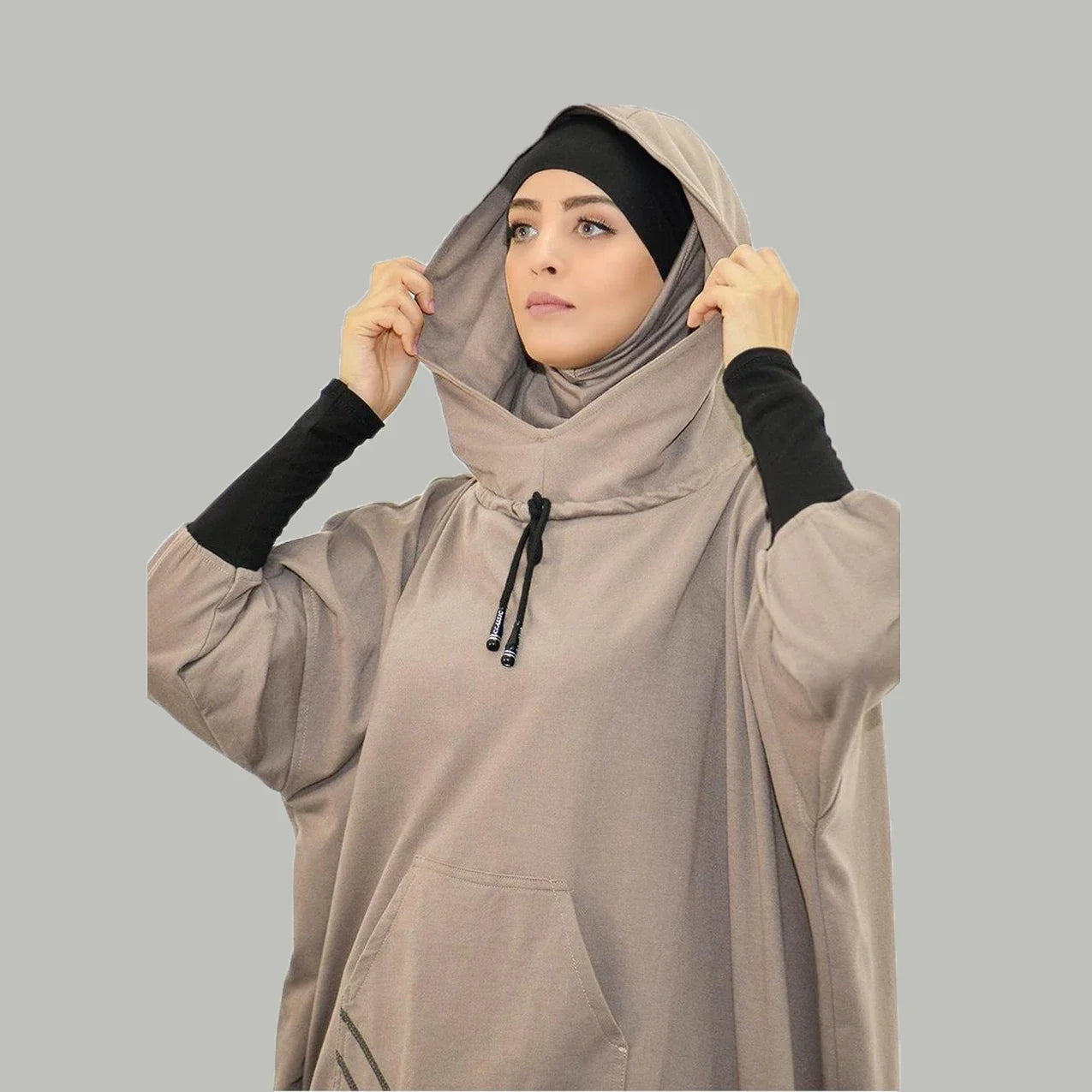 Women'S Hooded Sports Suit Muslim Hijab Dress Eid Prayer Wear Jilbab Abaya Long Khimar Full Cover Soft Stretch Large Robe