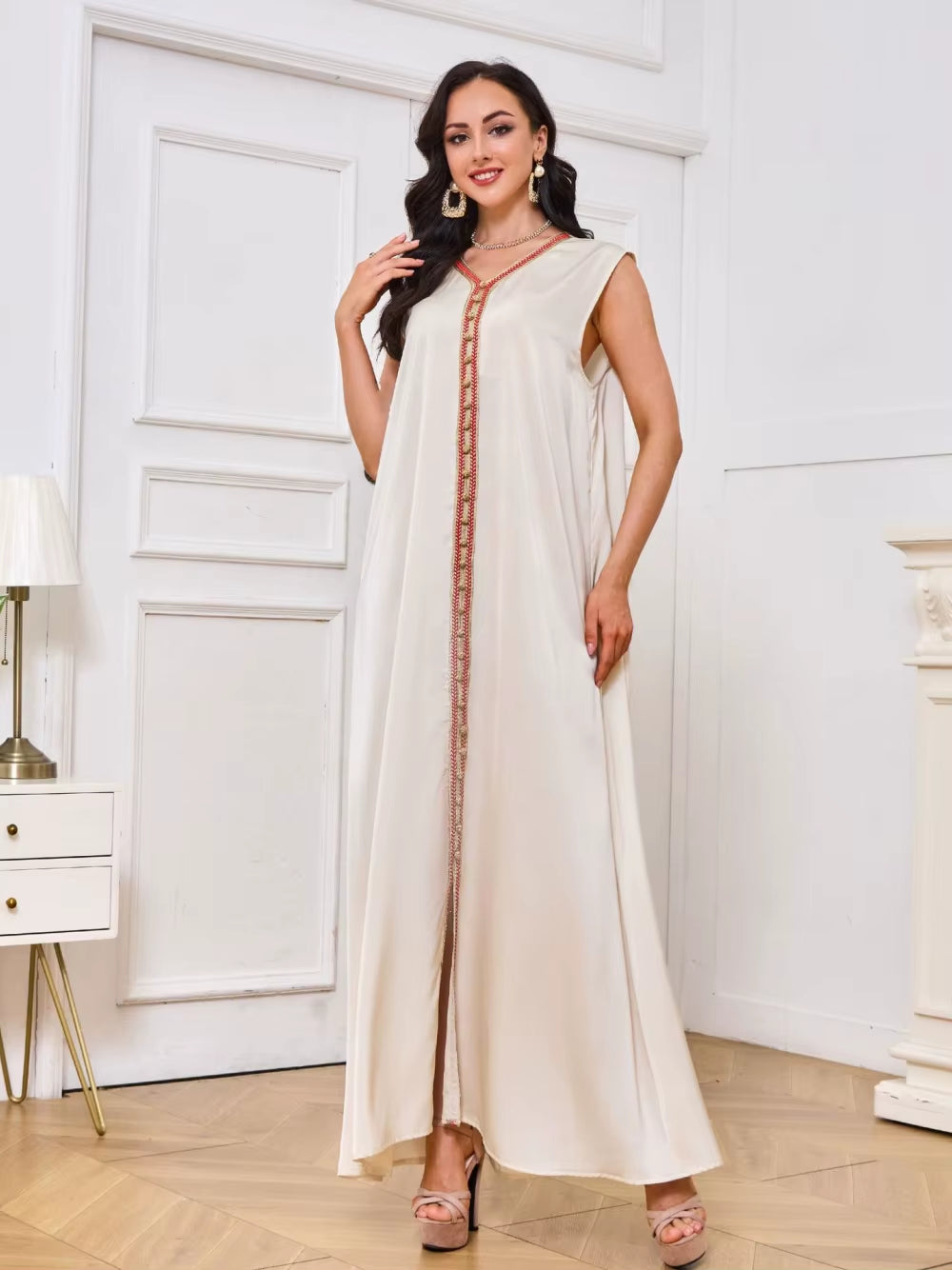 Luxurious Dubai Women Evening Dress Classy V Neck Long Sleeves Formal Banquet Kaftan Prom Muslim 2-Pieces Party Robe Customized